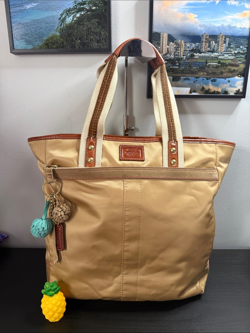 Coach Hamptons Weekend Gold Satin Tote